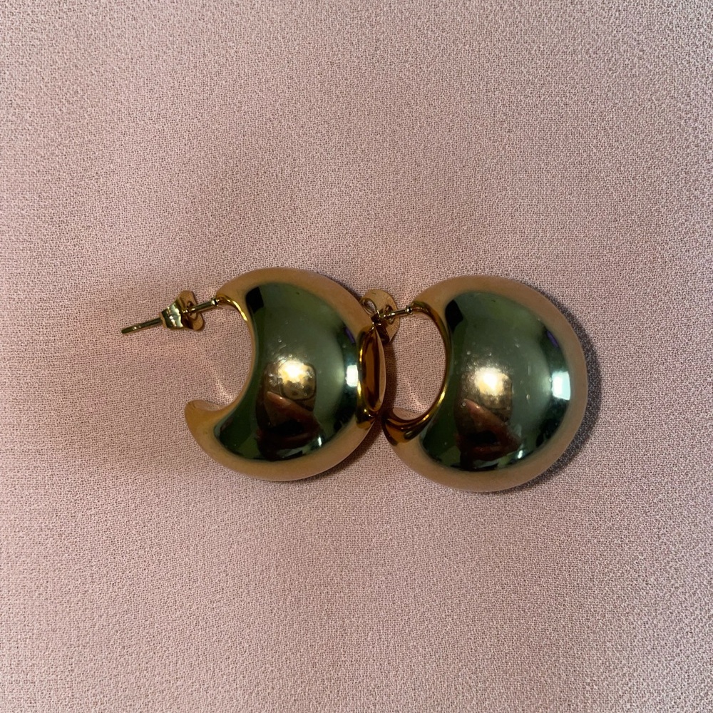 Gold Chunky Dome Hoop Earrings - Picture 2 of 10